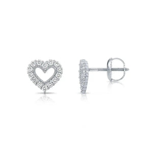 Elegant 14K White Gold Heart Lab Diamond Studs - 0.25 Carat, Secure Screwback Design.