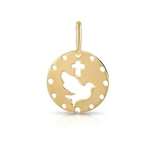 Elegant 14K Yellow Gold Dove & Cross Pendant with 18" Necklace - A Timeless Symbol of Faith.