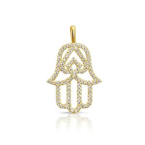 Elegant 14K Yellow Gold Hamsa Pendant Necklace with 18" Cable Chain.