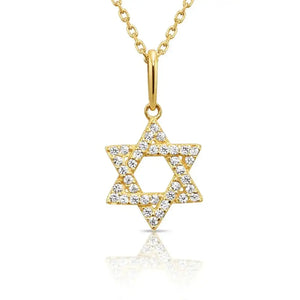 Elegant 14K Yellow Gold Star of David Pendant Necklace.