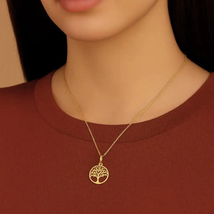 Elegant 14K Yellow Gold Tree of Life Pendant Necklace - 18" Chain Included.
