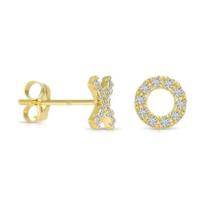 Elegant 14K Yellow Gold XO Stud Earrings - Perfect Hugs and Kisses Gift.