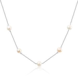 Elegant 18-Inch Handmade Sterling Silver Freshwater Pink Pearl Station Necklace.