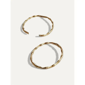 Elegant 18K Gold Bamboo Bangle - Chunky Minimalist Oval Bracelet, Perfect for Stacking!.