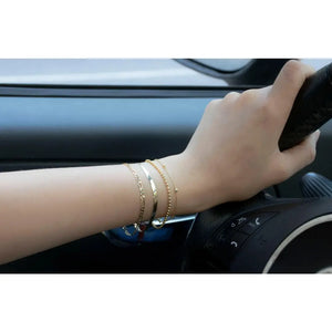 Elegant 18K Solid Gold Beaded Bracelet - Adjustable Minimalist Chain Jewelry.