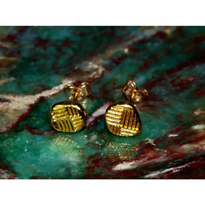 Elegant 24K Gold 5mm Textured Line Stud Earrings - Minimalist Solid Gold Discs.