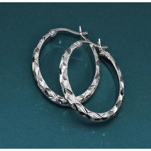 Elegant 925 Sterling Silver Hand Engraved Diamond Cut Hoop Earrings.