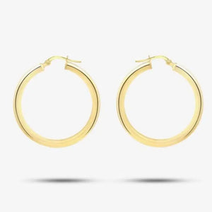 Elegant 9ct Yellow Gold Slim Polished Tube Hoop Earrings.
