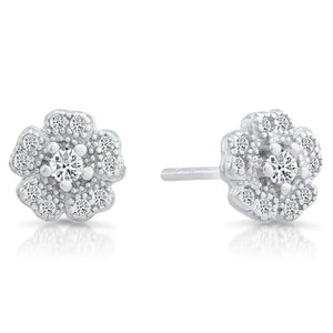 Elegant CZ Flower Stud Earrings in Sterling Silver - Timeless Sparkle for Any Occasion.