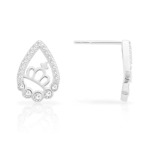 Elegant CZ Teardrop Princess Crown Stud Earrings in Sterling Silver.