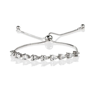 Elegant Dainty Silver CZ Slider Bracelet with Pear-Shaped Cubic Zirconia – Adjustable for Women & Girls.