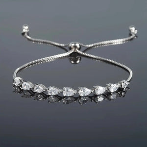 Elegant Dainty Silver CZ Slider Bracelet with Pear-Shaped Cubic Zirconia – Adjustable for Women & Girls.