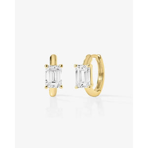 Elegant Emerald Lab Diamond Huggie Earrings - Solitaire Design.