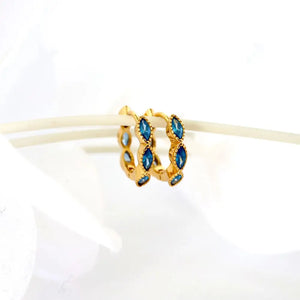 Elegant Gold Plated 925 Sterling Silver Blue Marquise Dangle Hoop Earrings - Perfect Gift for Her.