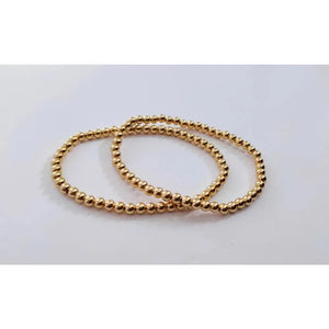 Elegant Gold Rose Silver Beaded Stacking Bracelets - 14K Gold Plated Elastic Design.