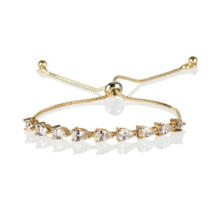 Elegant Gold Slider Bracelet with Dainty Pear-Shaped Cubic Zirconia for Women and Girls.
