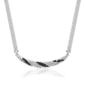 Elegant Handmade Italian 925 Sterling Silver Spiral Necklace with Black and White Design.