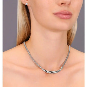 Elegant Handmade Italian 925 Sterling Silver Spiral Necklace with Black and White Design.