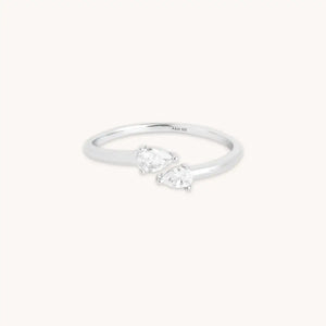 Elegant Silver Crystal Pear Open Ring.