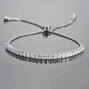Elegant Silver Cubic Zirconia Adjustable Tennis Bracelet for Women and Girls.