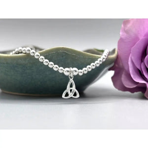 Elegant Sterling Silver Celtic Trinity Knot Bracelet with Trefoil Charm - Perfect Stacking Jewelry Gift.