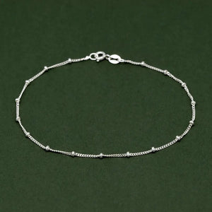 Elegant Sterling Silver Curb Chain Bracelet – Dainty Beaded Fine Jewelry Gift for Her.