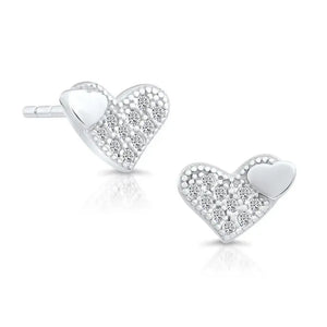 Elegant Sterling Silver CZ Double Heart Stud Earrings.