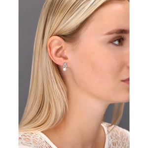 Elegant Sterling Silver CZ Floral Pearl Stud Earrings.