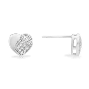 Elegant Sterling Silver CZ Heart Stud Earrings - Timeless Sparkle for Any Occasion.