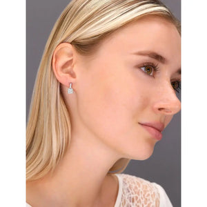 Elegant Sterling Silver CZ Square Princess Dangle Stud Earrings.