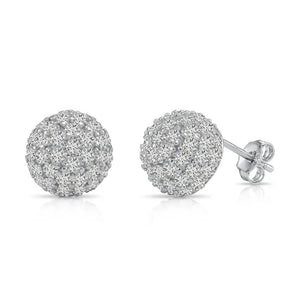 Elegant Sterling Silver Half Ball Stud Earrings with Sparkling Simulated Diamonds.
