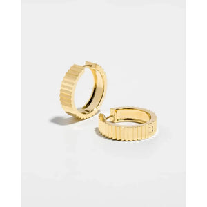 Elegant Wide Gold Fluted Hoop Earrings.