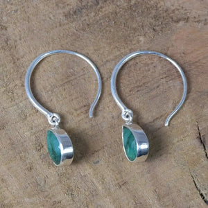 Emerald Hoop Earrings: 925 Sterling Silver Pear Drop, May Birthstone