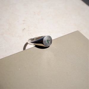 Emerald Star Signet Ring/Nara/Sterling Silver & Gold Vermeil