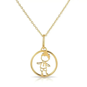 Enchanting 14K Yellow Gold Little Boy Pendant Necklace with 18" Elegant Chain.