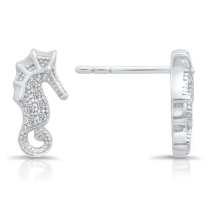 Enchanting CZ Seahorse Stud Earrings in Elegant Sterling Silver.