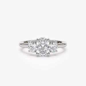 Engagement Ring Oval Shape, 1.50 Ctw 14K Gold Oval Shape Lab-Grown Diamond Three Stone Engagement Ring, Minimalist Wedding Ring, Serena
