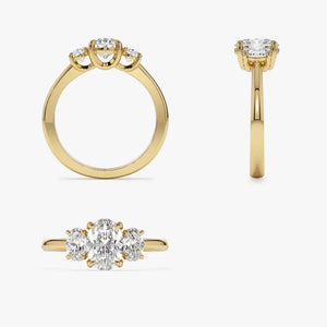 Engagement Ring Oval Shape, 1.50 Ctw 14K Gold Oval Shape Lab-Grown Diamond Three Stone Engagement Ring, Minimalist Wedding Ring, Serena