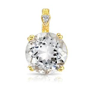 Exquisite 14K Yellow Gold Quartz Gemstone and Diamond Pendant Necklace.