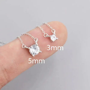 Extra Tiny CZ Necklace in Sterling Silver, Available in Two Stone Sizes, Silver or Gold, CZ Pendant Necklace