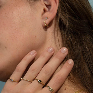 Dainty 14K Gold Beaded Huggie Hoop Earrings - Elegant Solid Gold Pair.
