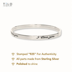 Sterling Silver "I Love You" Slip-On Bangle Bracelet, 7.5''