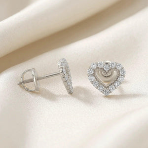 Elegant 14K White Gold Heart Lab Diamond Studs - 0.25 Carat, Secure Screwback Design.
