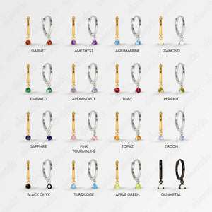 Diamond Birthstone Dangle Hoop Earring • 18K Gold Plated Sterling Silver