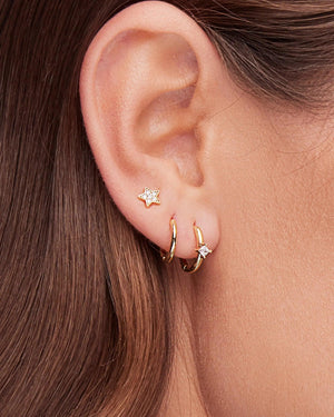 Dainty 925 Sterling Silver Gold CZ Diamond Huggie Hoop Earrings Set - Tiny Minimalist Design.
