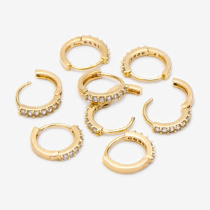 4Pcs CZ Pave Hoop Earrings, Gold/ Rodium Plated Huggies, Outer Diameter 9/ 10/ 12 /14Mm, Dainty Minimalist Earring (GB-2594)