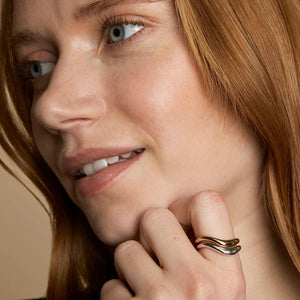 Mixed Metal Wave Ring Stacking Set - Elevate Your Style!.