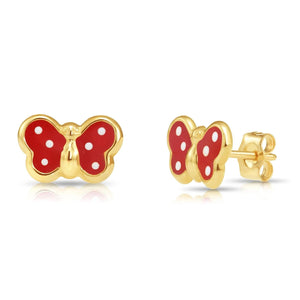 Stunning 14K Yellow Gold Butterfly Poke-A-Dot Enamel Stud Earrings with Pushback Closure.