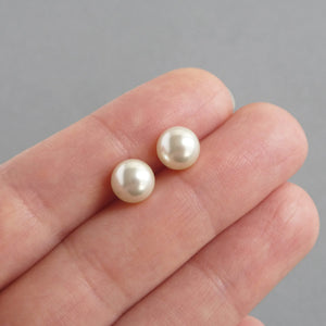 8Mm Cream Pearl Stud Earrings - round Cream Swarovski Pearl Ball Studs - Ivory Wedding Jewellery for Brides/Bridesmaids - Gifts for Her