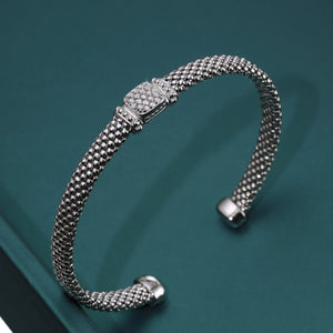 Sterling Silver Simulated Diamond Italian Cuff Bracelet, Fits 7In-8In
